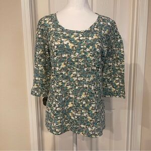 Christopher & Banks Green and White Floral Blouse